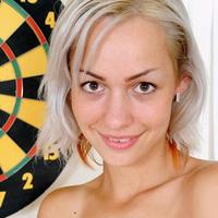 Hottie loves to play darts and gets nice and horny taking off her clothes ooh small boobies