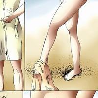 Comic series with a male beach nudist seducing a hot big-eyed redhead into some filthy fucking right on the sandy beach