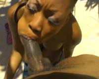 Smoking hot ebony gives blowjob for two bucks