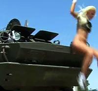 Blonde military chick goes naked