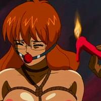Red headed young anime girl screams in pleasure as hot wax falls onto her plump tits