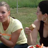 Six webcam teens having barbeque