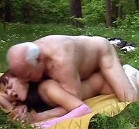 Crazy grandpa enjoying teen pussy