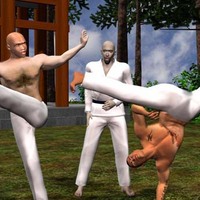 Gay Kung-fu teacher makes his students kneeling on the grass & sucking his hard dick