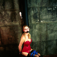 Artsy high-school girl is tied up in a dungeon
