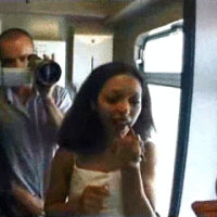 Hot brunette teen slut sucking cock on a train