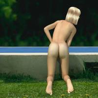 Blonde 3D Demmi teasing with her assets at the poolside