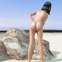 Brunette 3D Carla fingers her pussy on the beach