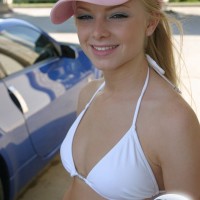 Watch as Skye washes her car in a tiny white bikini