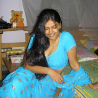 indian wife aprita in blue saree stripping off in bedroom