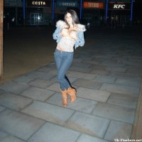 Stunning UK brunette shows her tits on different public places
