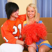 Hot blond cheerleader Ania getting licked and kissed by boyfriend