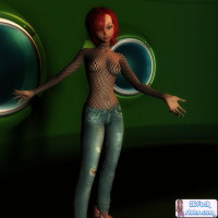 3D redhead in fishnet
