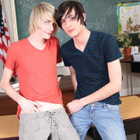 The twinks are talking in the classroom all about their sexual exploits and their love of big cock!