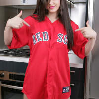 Autumn Riley showing of her Red Sex Jersey