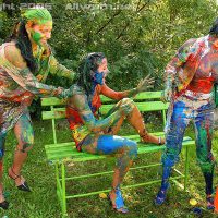 Three hot babe getting messy and naked with paint