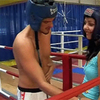 Boxing teenage brunette enjoys a game of hard sex