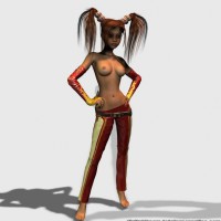 Topless redhead with huge pigtails in 3d