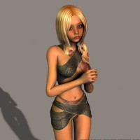 Shy blonde poses in 3d