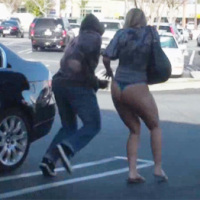 Two hot chicks get pantsed in public!