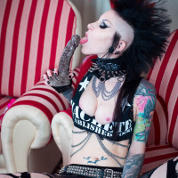 Gothic Punk in fishnets beauty ready for monster dildo