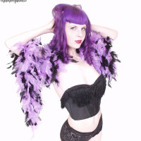 purple hair girl in striped stockings feather boa