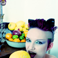 pervy goth chick gets dirty with fresh lemons